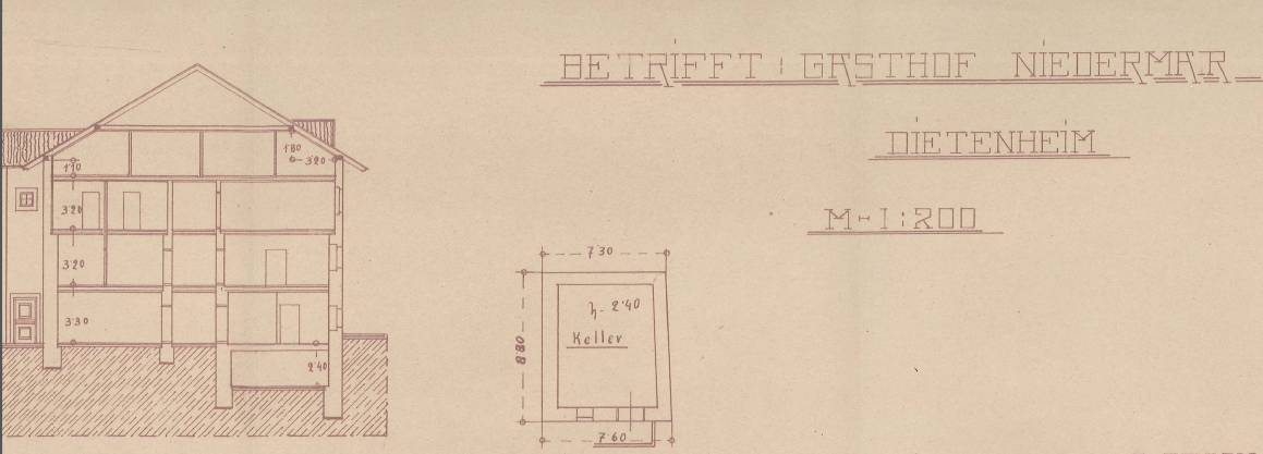 Der Zubau, wie er schon in alten Plänen zu finden ist (siehe links vom Haus)