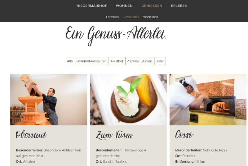 Restaurantseite - Niedermairhof